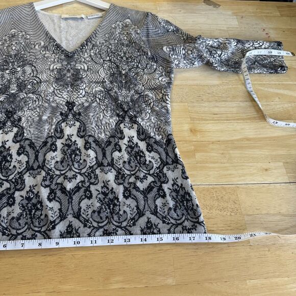 Neiman Marcus Cashmere Collection Luxury Pullover Sweater Lace Print V Neck Lrg. - Picture 12 of 13